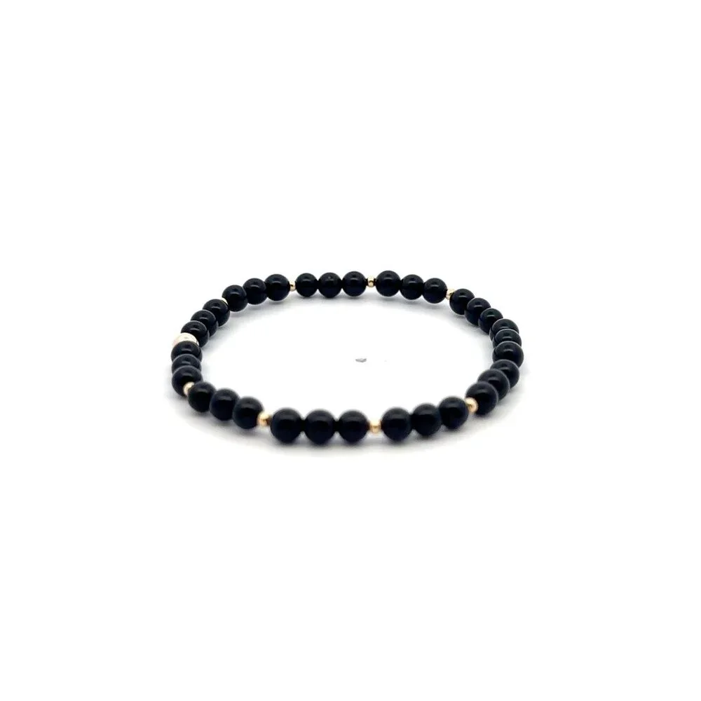 Natural Onyx Gemstones Mini 4mm 18K Yellow Gold Charm Bead - Picture 3 of 5